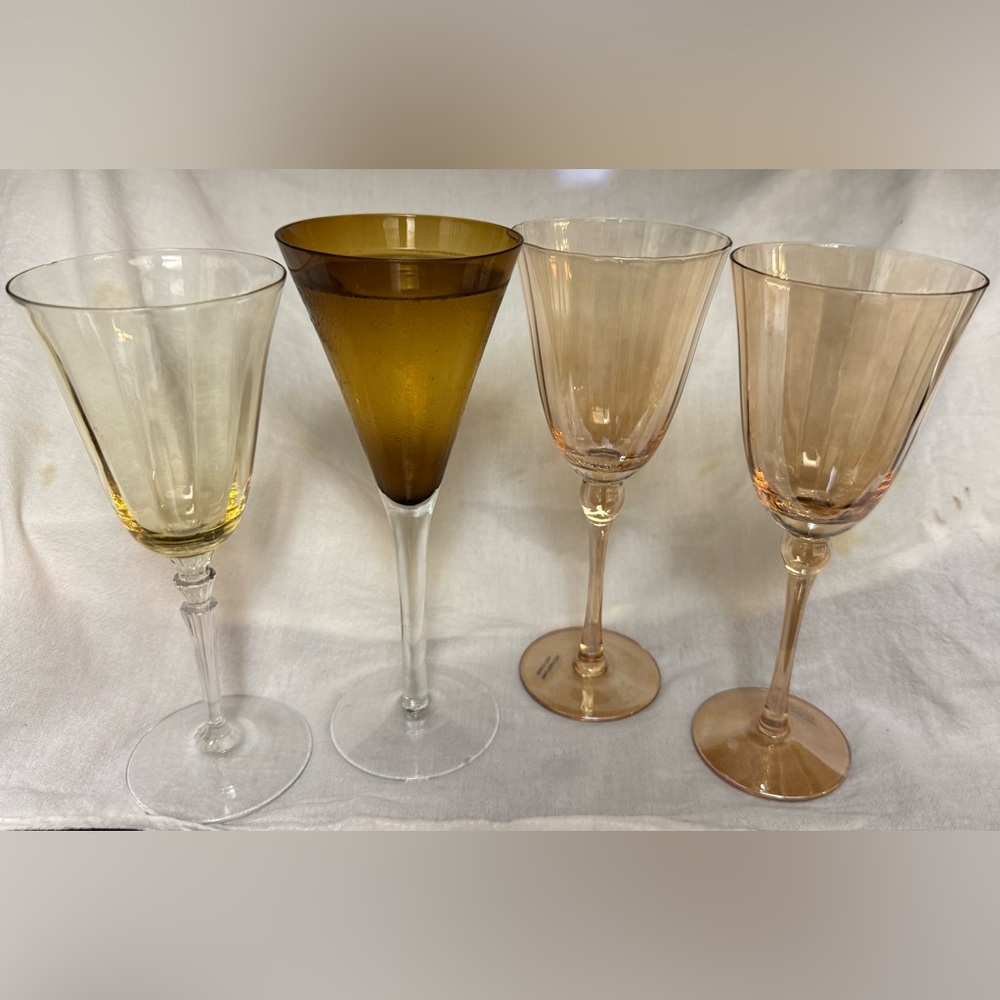 4 Amber colored wine / martini glasses.